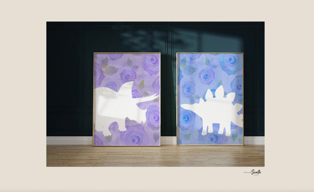 Girl dinosaurs, girls dinosaur nursery, girl dinosaur bedroom wall art, pink purple teal dinosaurs, 6 wall girly dinosaur prints little girl