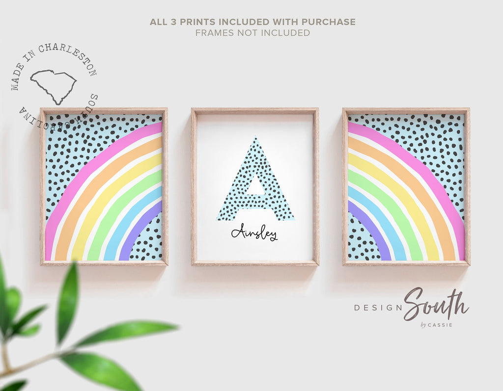 Rainbow nursery monogram art print, baby girl monogram nursery wall art, custom bedroom kid art, rainbow monogram letter, playroom wall art