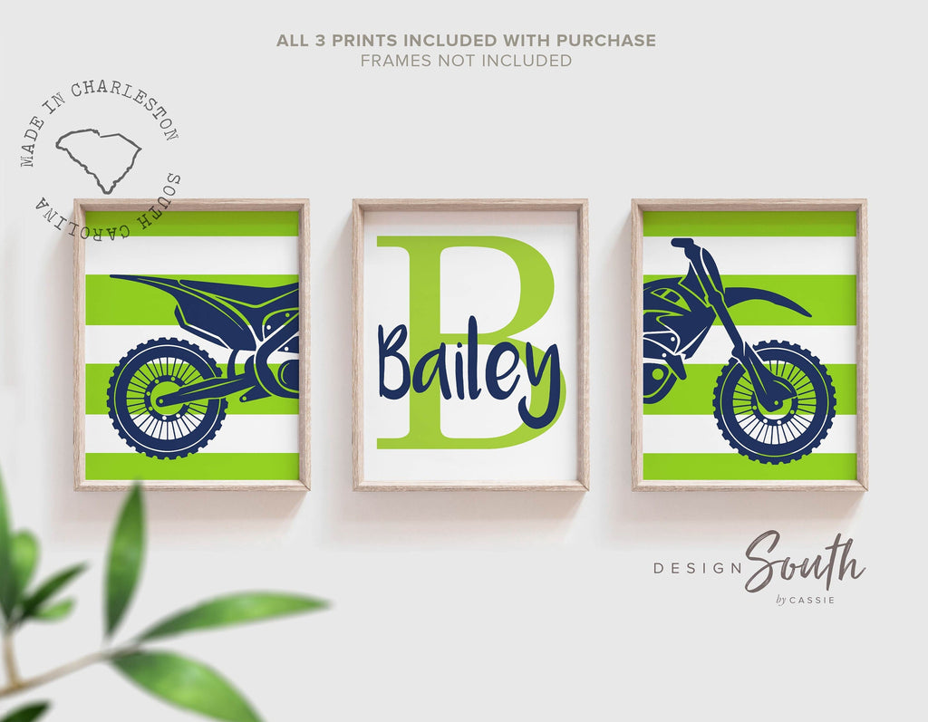 Dirt bike themed room decorating accessories, kids racing bedroom, personalized kids name decor art print, motocross bedroom theme for boy,
