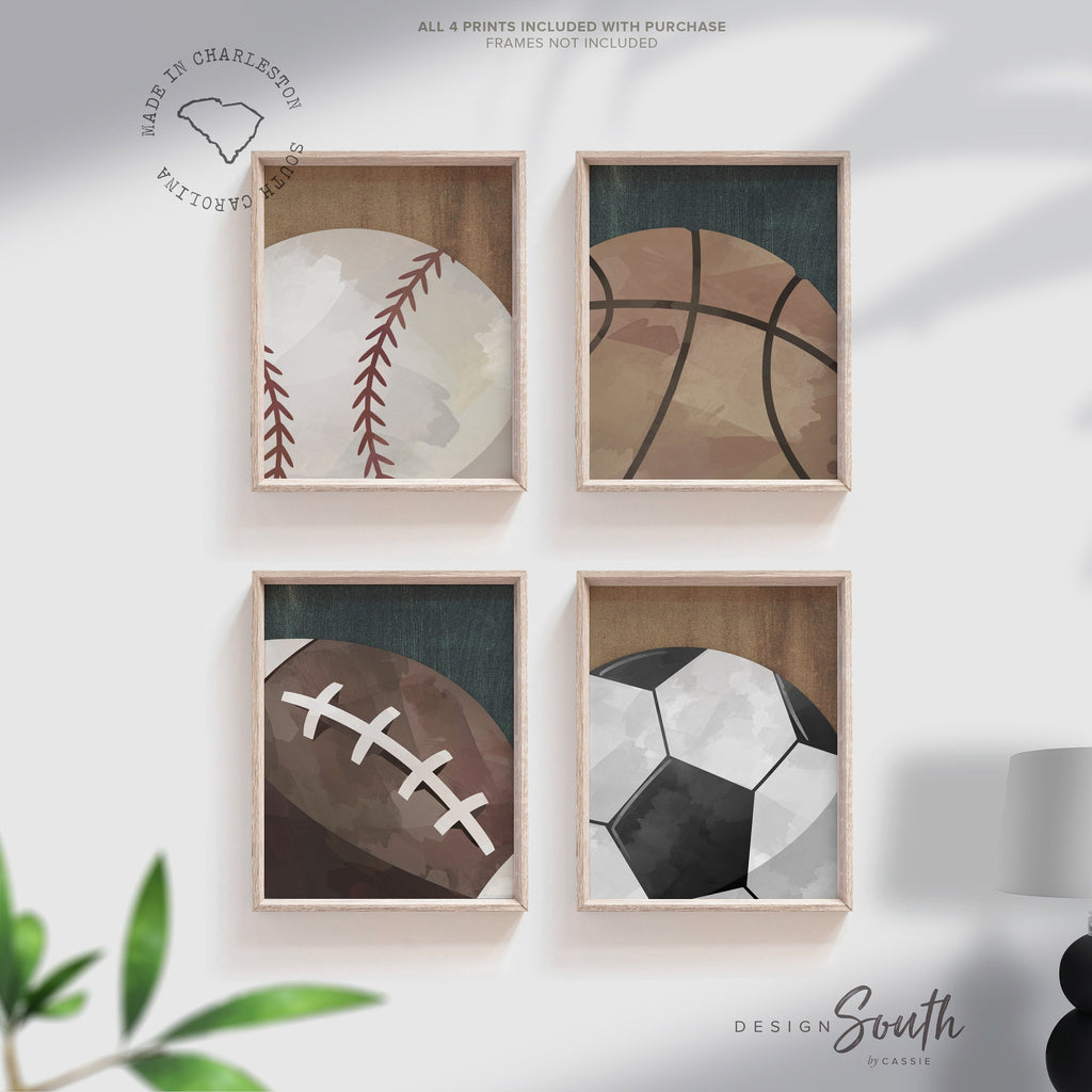 Rustic industrial kids room sports decor, modern sports nursery art set, industrial kids playroom decor, gift for boy sports theme, kid room