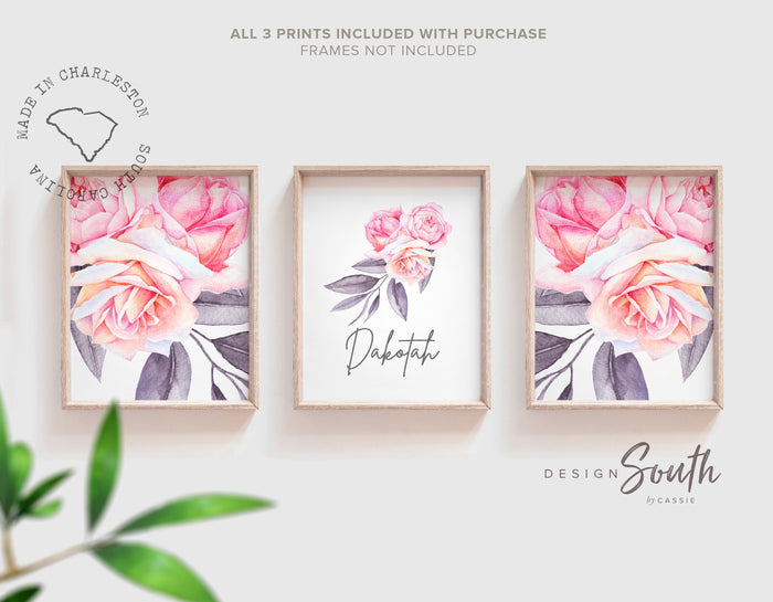 Elegant nursery ideas, pink floral bedroom, modern elegant chic pink baby nursery decor, floral personalized name art, nursery room french