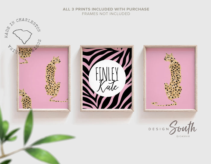 Pink leopard print wall decor, boho modern nursery art, pink safari nursery decor, wall art for girls room, little girl bedroom pink boho