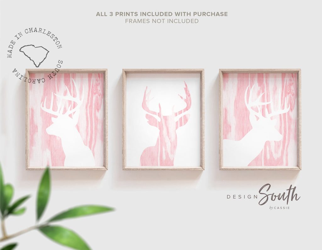 Pink deer antler theme nursery, signs over the crib pink deer, trendy deer head art decor girl, pink buck deer woodland, girls hunting decor