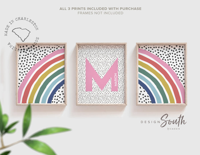 Rainbow nursery art, wall art rainbow themed room, personalized name signs, girl's wall art for bedroom, modern toddler girl room art ideas
