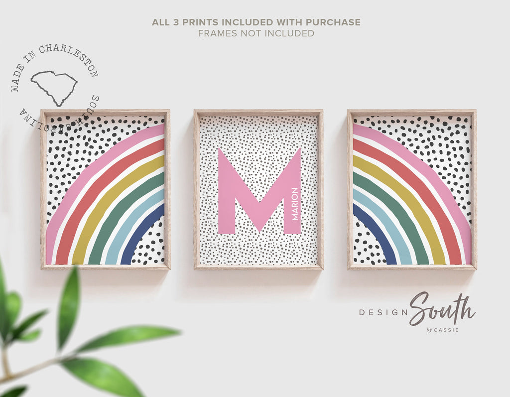 Rainbow nursery art, wall art rainbow themed room, personalized name signs, girl&#39;s wall art for bedroom, modern toddler girl room art ideas