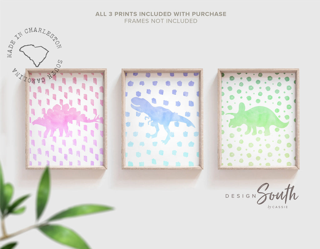 Girl dinosaurs, girls dinosaur nursery, girl dinosaur bedroom wall art, pink blue green dinosaurs, set wall girl dinosaur prints little girl