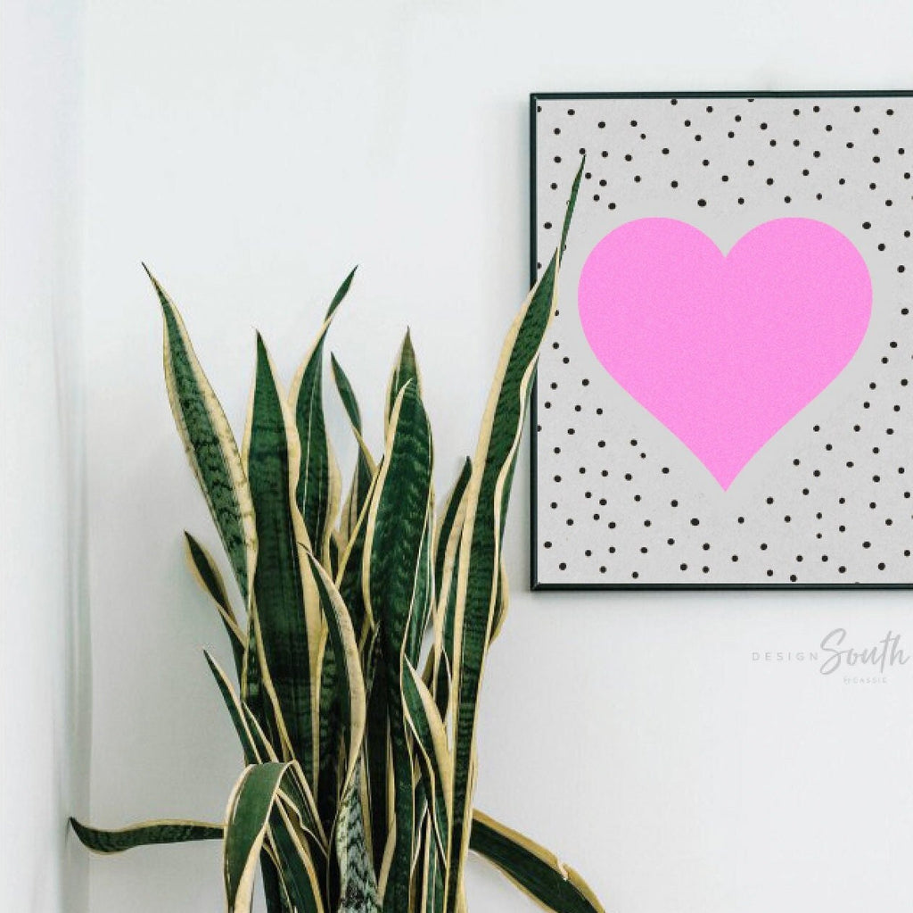 Girls pink retro bedroom playroom or nursery art, rainbow heart crown love play read decor, decor for girls room, neon pink wall decor girls