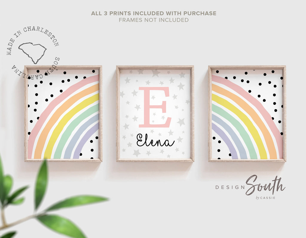 Rainbow nursery monogram art print, baby girl monogram nursery wall art, custom nursery wall art, rainbow monogram letter, polka dots kid