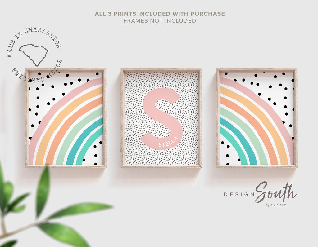 Pastel nursery, rainbow modern baby girl orange wall art, pastel orange teal girl bedroom decor, girl personalized name sign rainbow themed