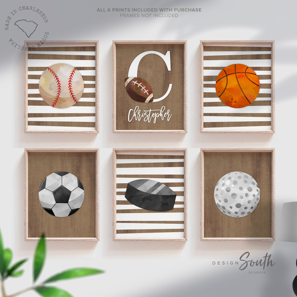 Rustic industrial kids room sports decor, modern sports nursery art set, industrial kids playroom decor, gift for boy sports theme, kid room