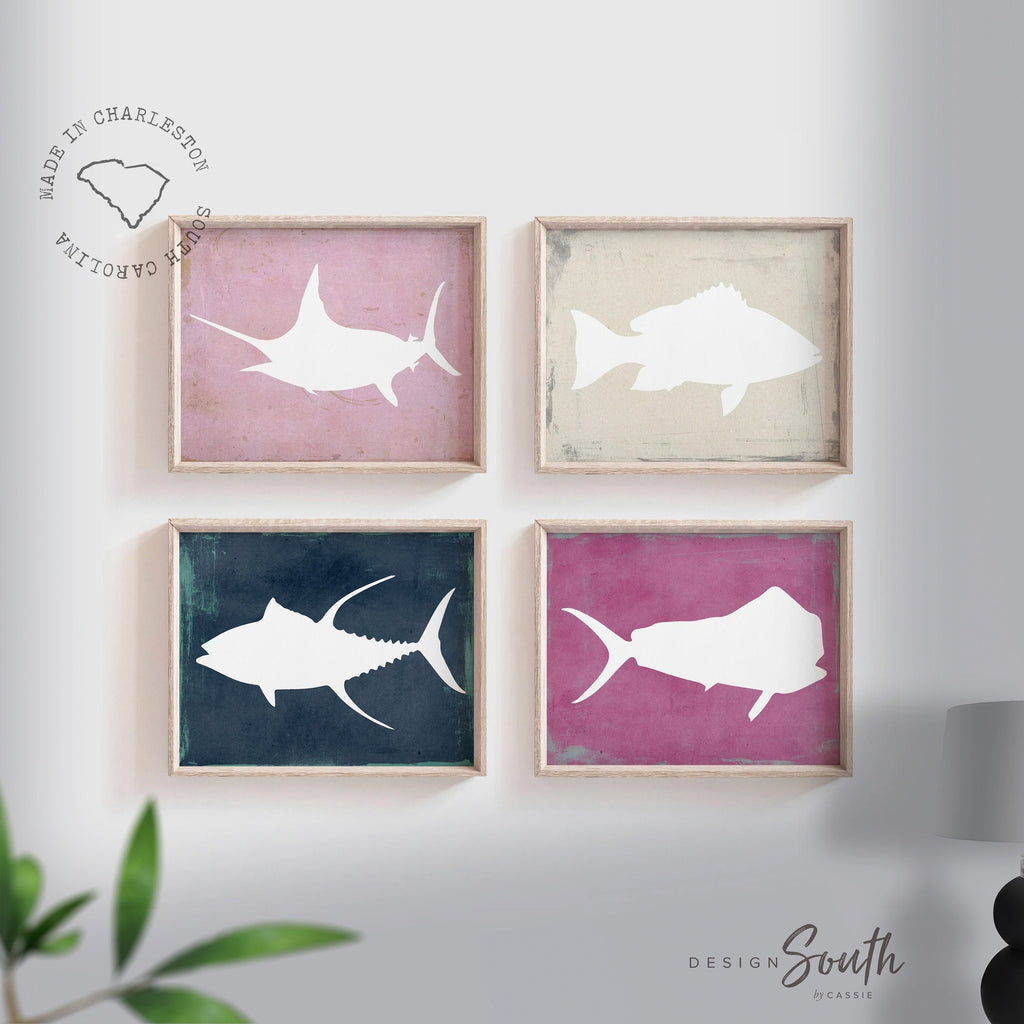 Pink fish bedroom wall art, saltwater fish decor, pink girl&#39;s fishing theme, fish prints, fisherman art prints, fish nursery art, fish decor