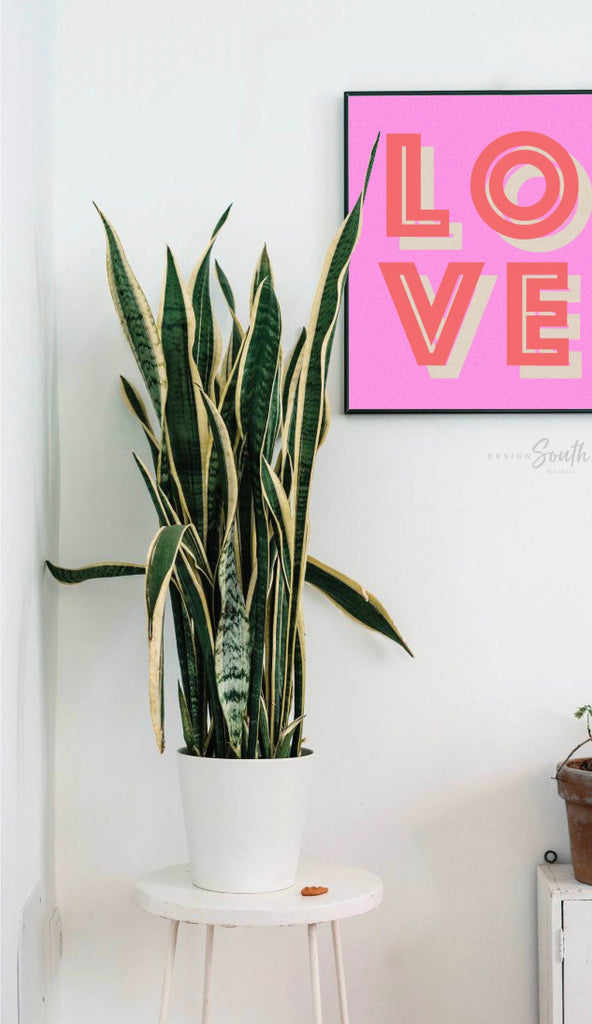 Girls pink retro bedroom playroom or nursery art, rainbow heart crown love play read decor, decor for girls room, hot pink wall decor girls