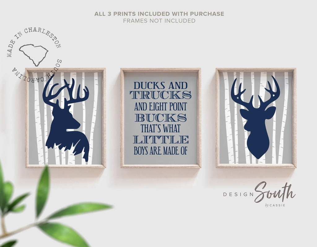 Deer nursery decor, boys nursery decor, ducks and trucks and eight point bucks, deer theme, deer nursery, eight point bucks, navy and gray