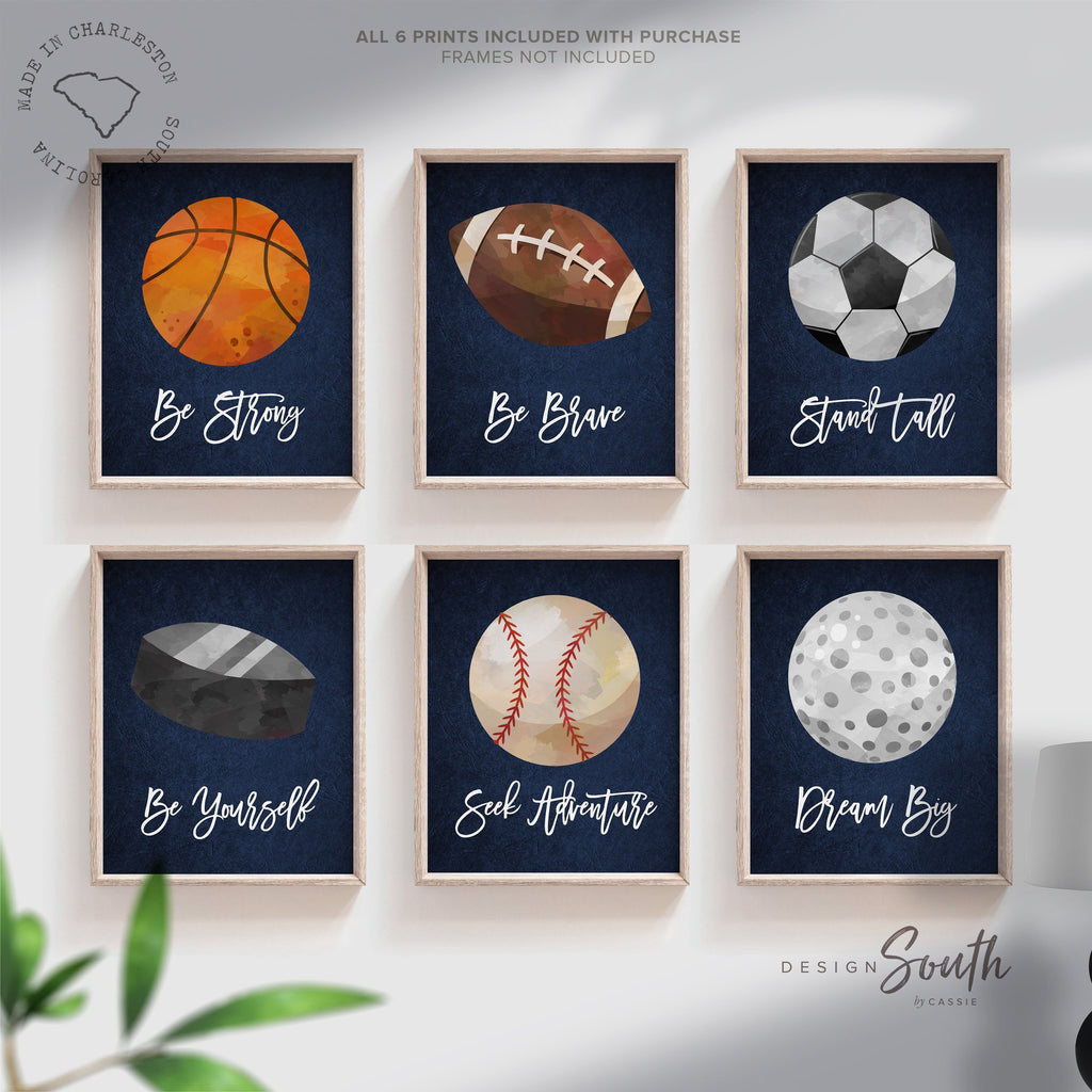 Navy blue sports kids room, boys sports nursery wall art poster prints, gift boy birthday party sports theme, navy blue boy prints bedroom