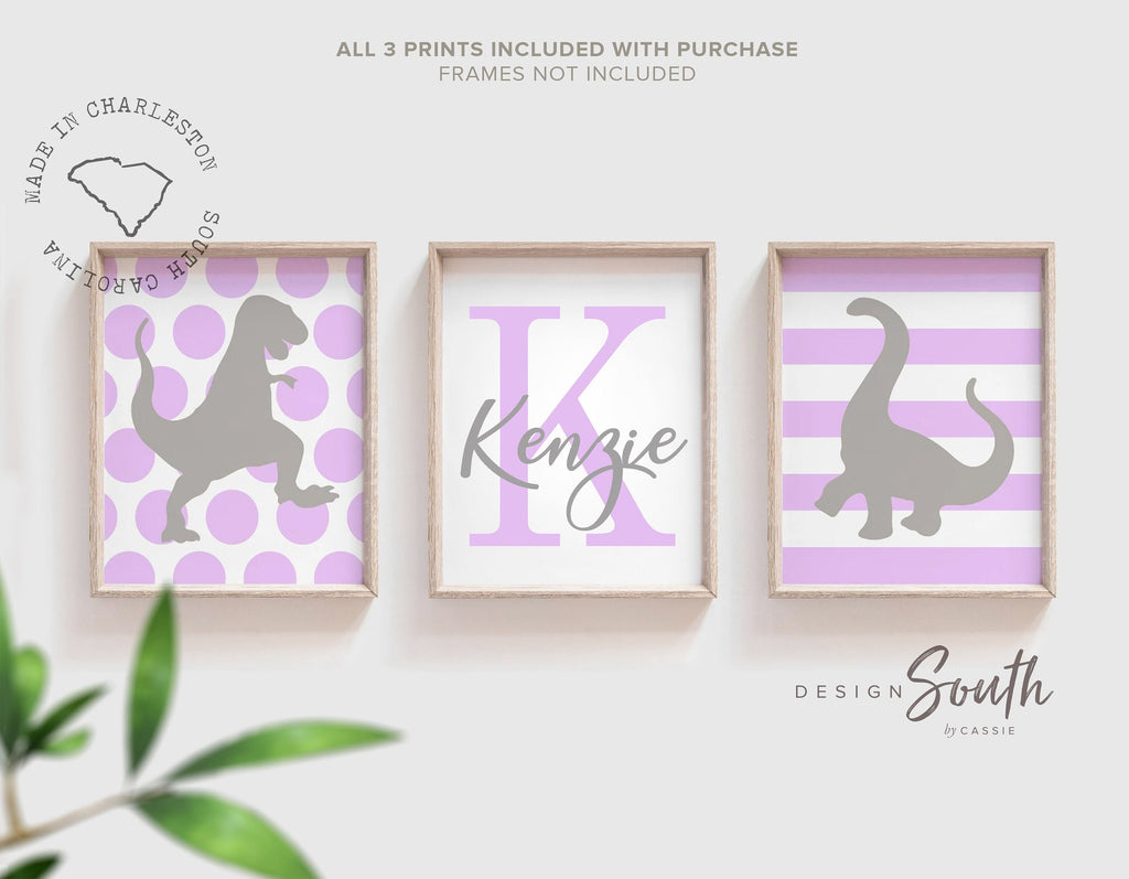 Purple gray girls dinosaur nursery art, girl dinosaur art, baby girl dinosaurs, girl dinosaur wall art, girls bedroom dinosaurs purple decor