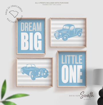 Vintage car and truck prints, baby boy nursery, baby blue and gray trucks, vintage truck nursery, boys truck nursery, classic car nursery