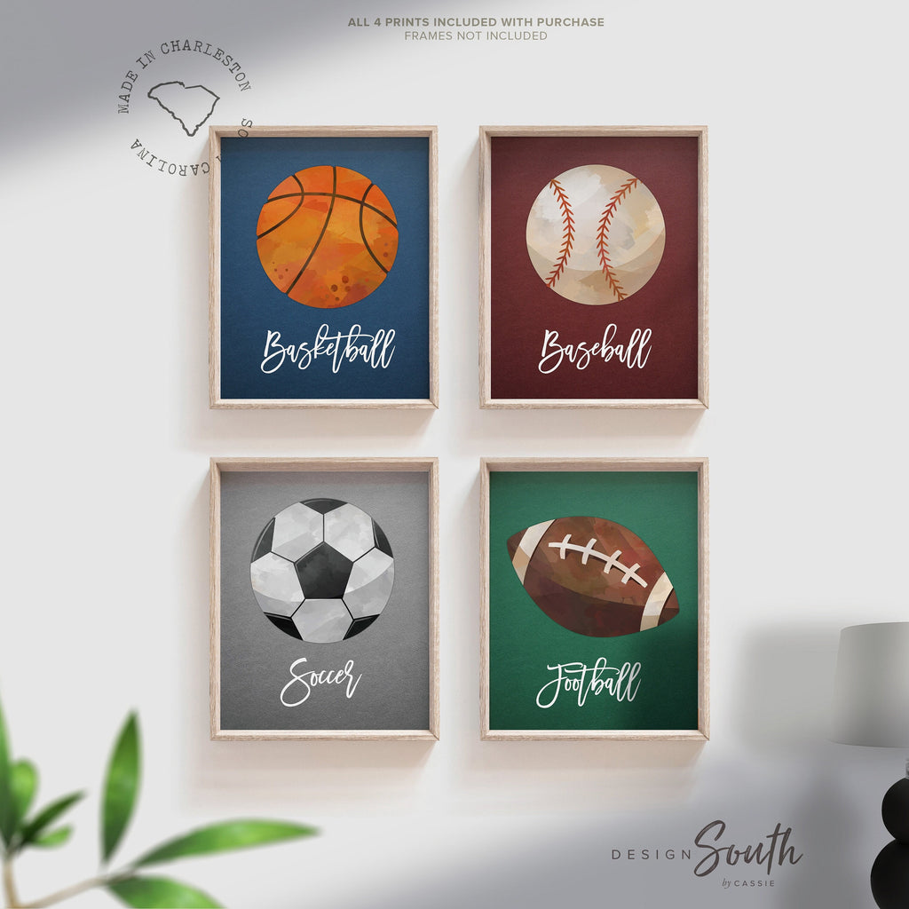 Boys room sports decor, basketball baseball football soccer wall art posters, athletic kid room, sports theme gift for boy, nursery sports