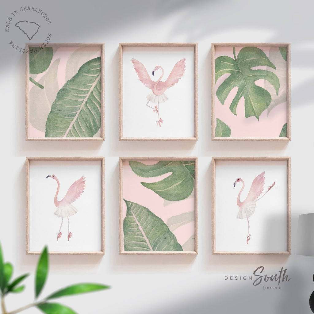 Ballet nursery set 6 prints, blush dance nursery decor, ballerina dance nursery, flamingo nursery decor, blush pink dancer art, pink ballet