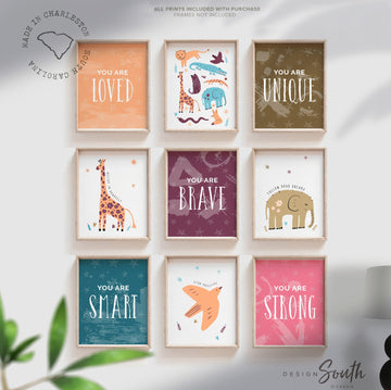 Modern boho animal nursery wall art, kids room decor inspirational words affirmation, inspiring kids wall art, playroom gallery wall animals