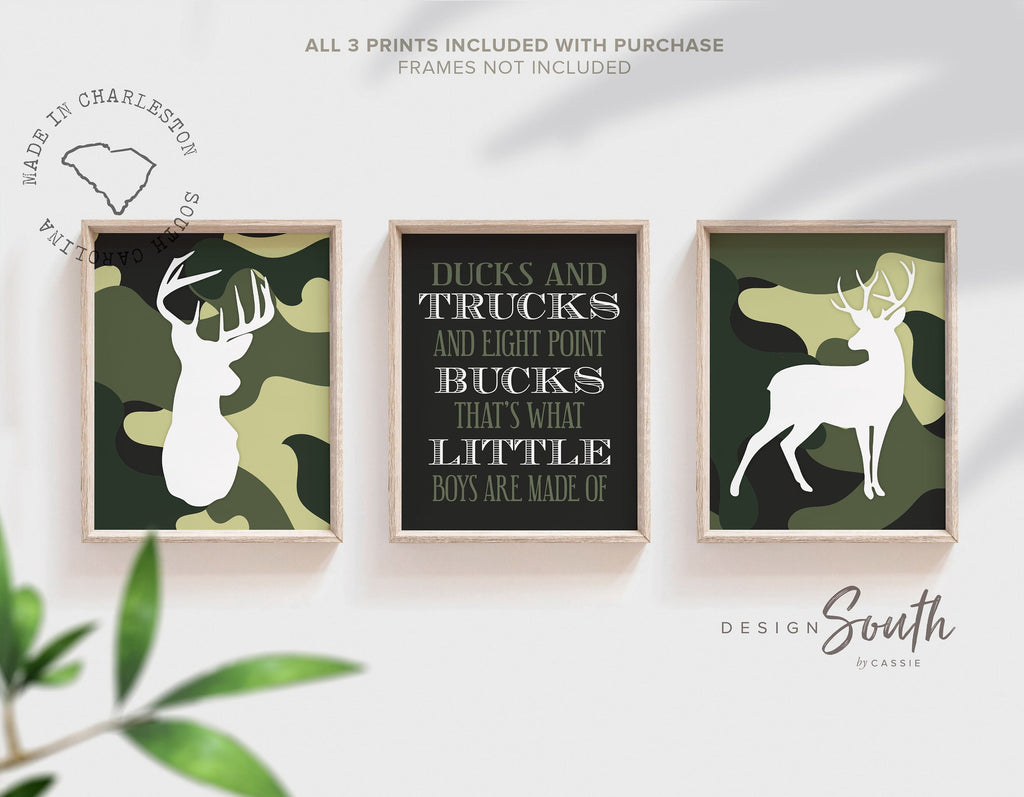 Buck deer nursery decor for boys military green camo, ducks trucks eight point bucks thats what little boys are made of kids hunting quote