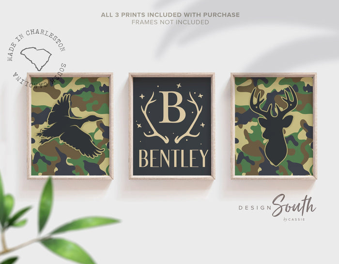 Camouflage boys room, custom deer name gift, boys duck deer bass fish, ducks eight point bucks, duck hunter deer hunter, camouflage wall art