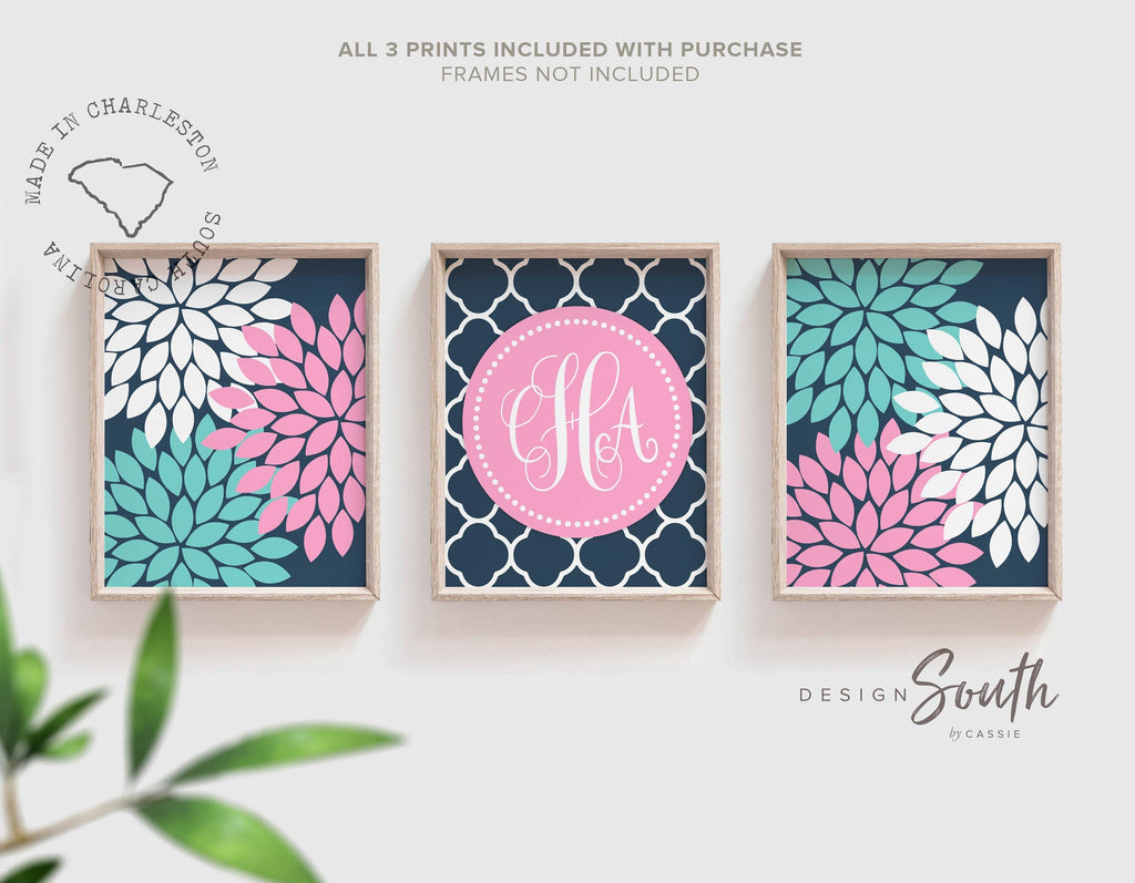 Girls teal pink and navy blue bedroom, nursery monogram teal pink, baby room teal, girl nursery wall decor, girl bedroom decor, newborn gift