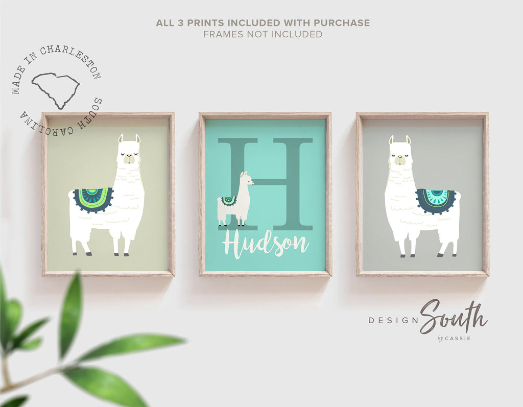 Boho llama alpaca nursery boy, teal blue green boy bedroom llama art, desert themed room kid decor, modern llama themed room, boy llama gift