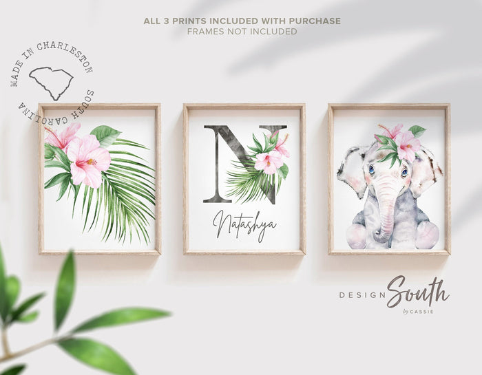 Baby girl nursery wall art, tropical theme baby shower gift for girl, palm leaf nursery, tropical baby girl nursery, hawaiian nursery decor