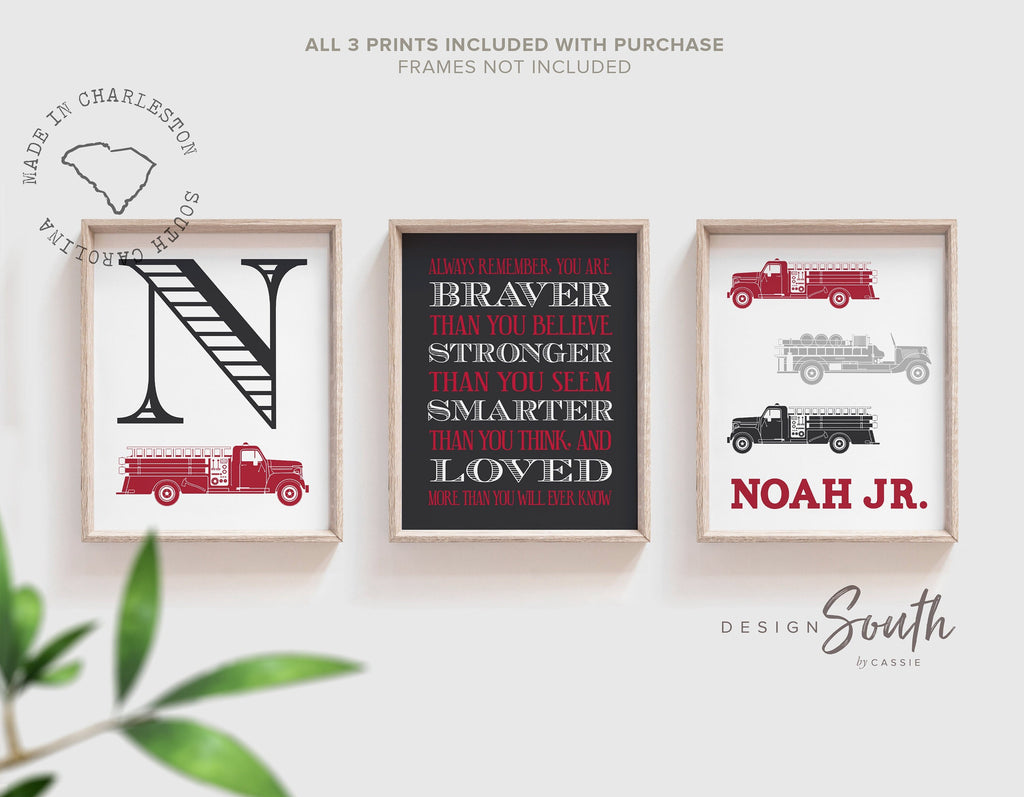 Fire truck nursery decor, firefighter nursery art, navy firetruck art, firetruck theme, boys firetruck decor, boy wall art, firefighter art