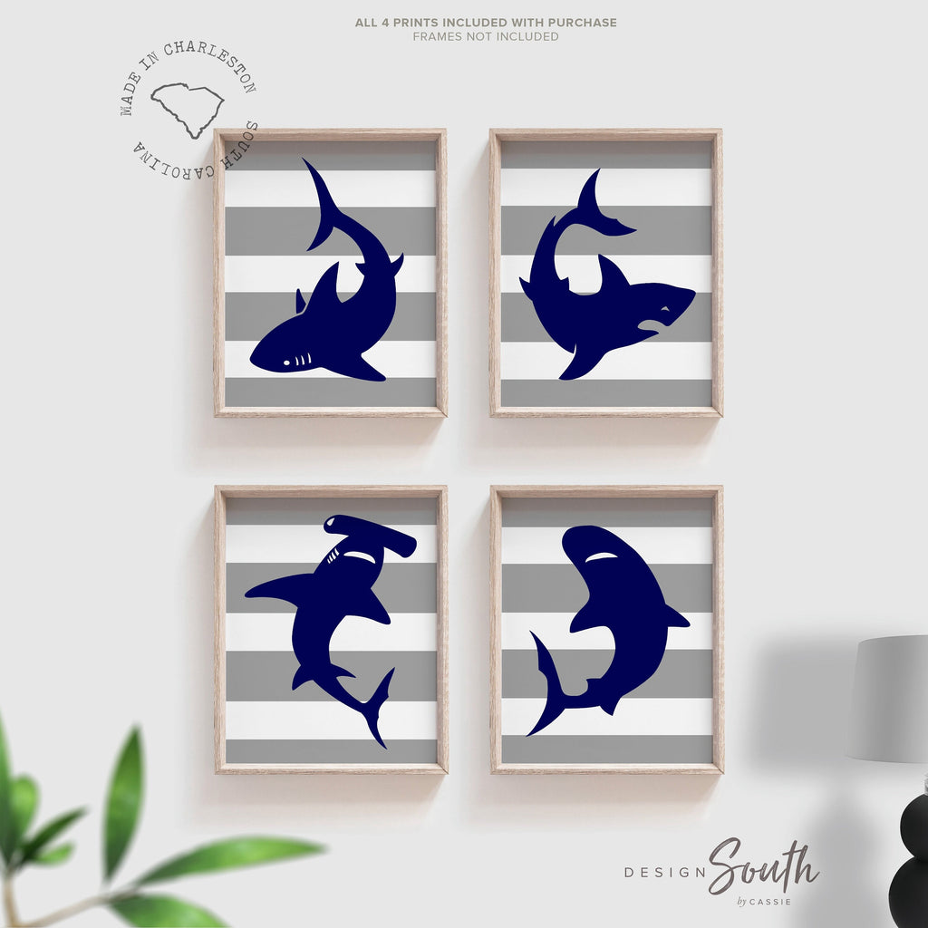 Shark playroom art, boys shark bedroom decor, toddler shark room, kids shark decor, childrens shark art, shark kids bedroom theme navy blue
