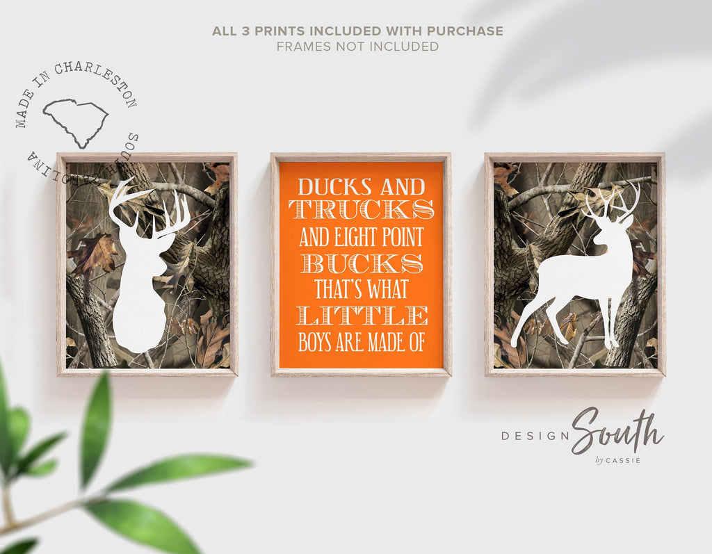 Boys deer nursery art, baby boy gift orange deer theme, deer head art, boys buck decor antler eight point, hunting art for toddler kids room