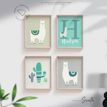 Boy boho llama nursery art, gender neutral baby nursery room wall art, llama and cactus nursery ideas, baby room desert animals llama alpaca