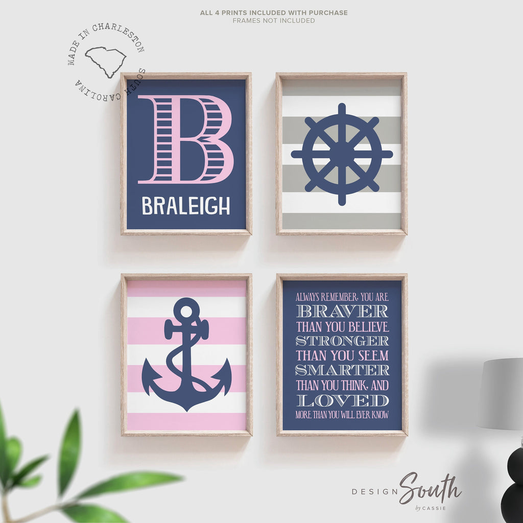 Girls nautical bedroom images, navy pink nautical wall art, girl nursery bedroom decor, nautical wall decor girl room, nautical kid wall art