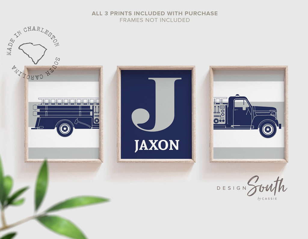 Fire truck nursery decor, little firefighter gift, navy firetruck art, firetruck theme, boys firetruck decor, boy wall art firefighter gift