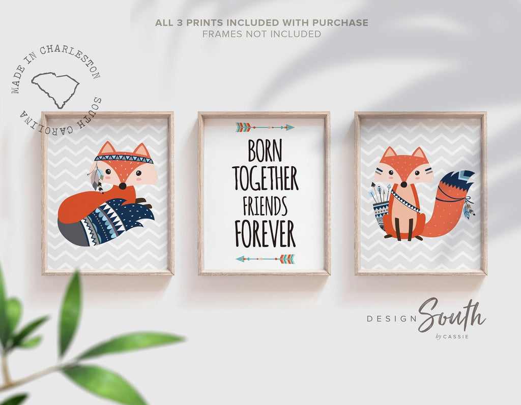Born together friends forever twin nursery quote, nursery quote twins art, twin nursery decor, twin nursery art, twins woodland, fox theme