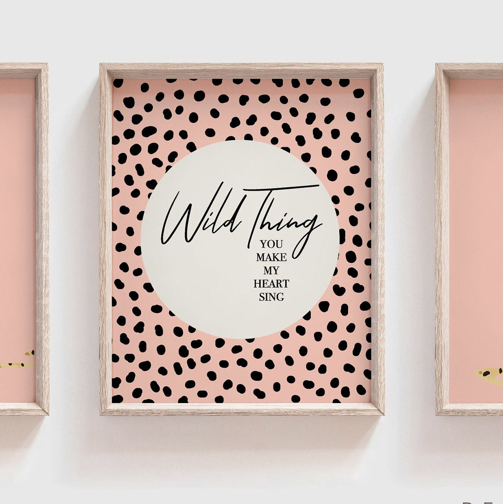 Peach cheetah, wild thing you make my heart sing, art print poster wild thing, dot speckle nursery, modern safari baby, printed cheetah art
