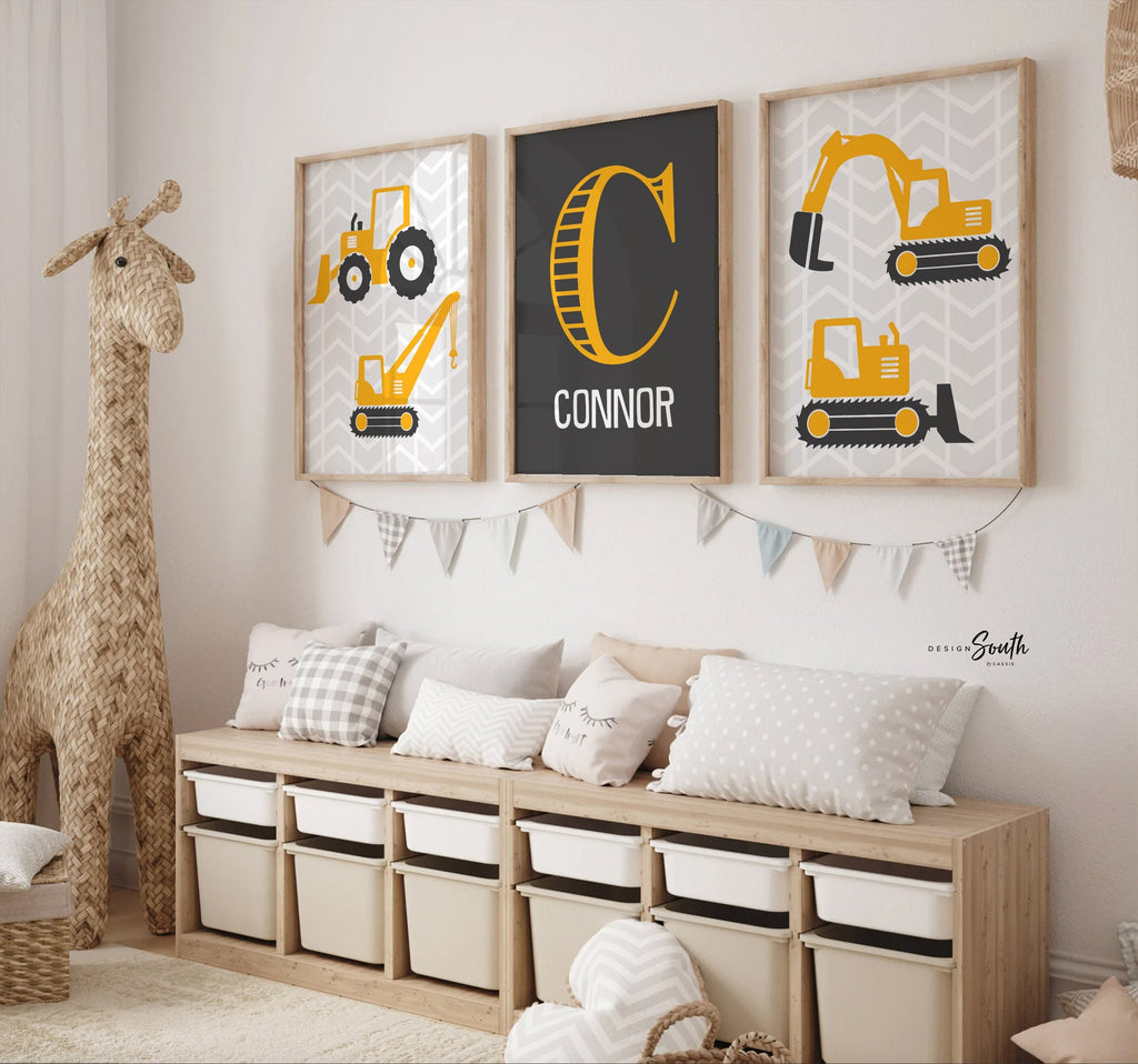 Under construction nursery, baby construction art, construction trucks for boys, builders art, builders decor, boys construction bedroom