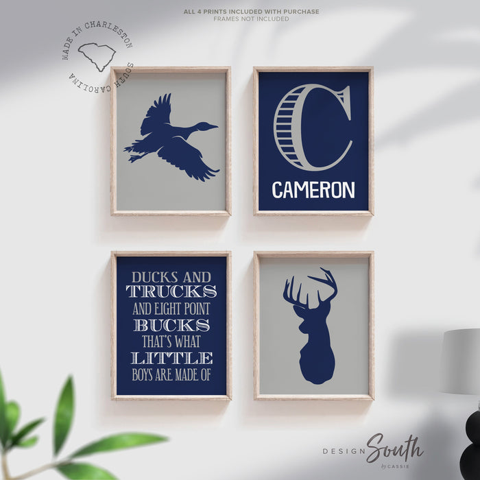 Deer nursery decor, ducks and trucks, eight point bucks, what little boys are made of, duck, deer, navy blue gray, nursery, boys, art prints