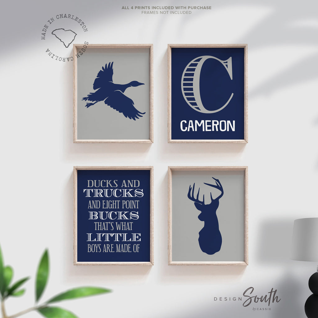 Deer nursery decor, ducks and trucks, eight point bucks, what little boys are made of, duck, deer, navy blue gray, nursery, boys, art prints