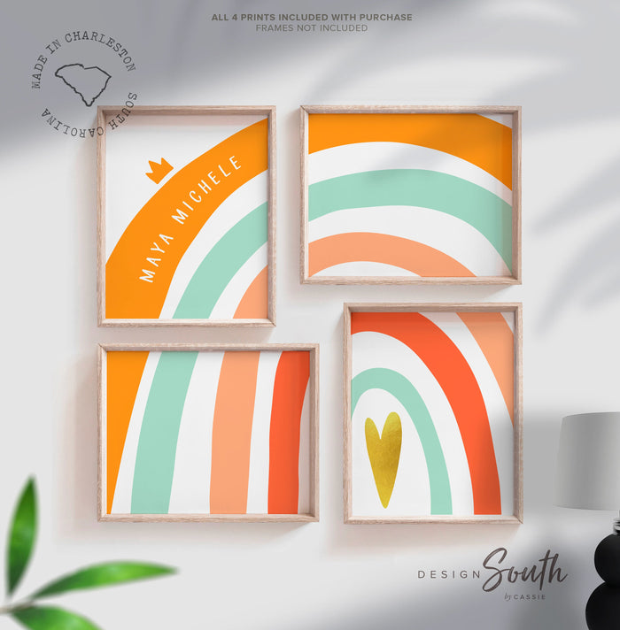 Rainbow Nursery Art Prints: Orange, Peach & Gold Decor