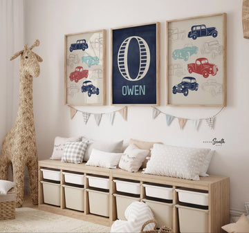 Baby boy car nursery, baby boy truck nursery, personalized baby boy art, cars baby boy decor, car nursery decor, car nursery art for boys