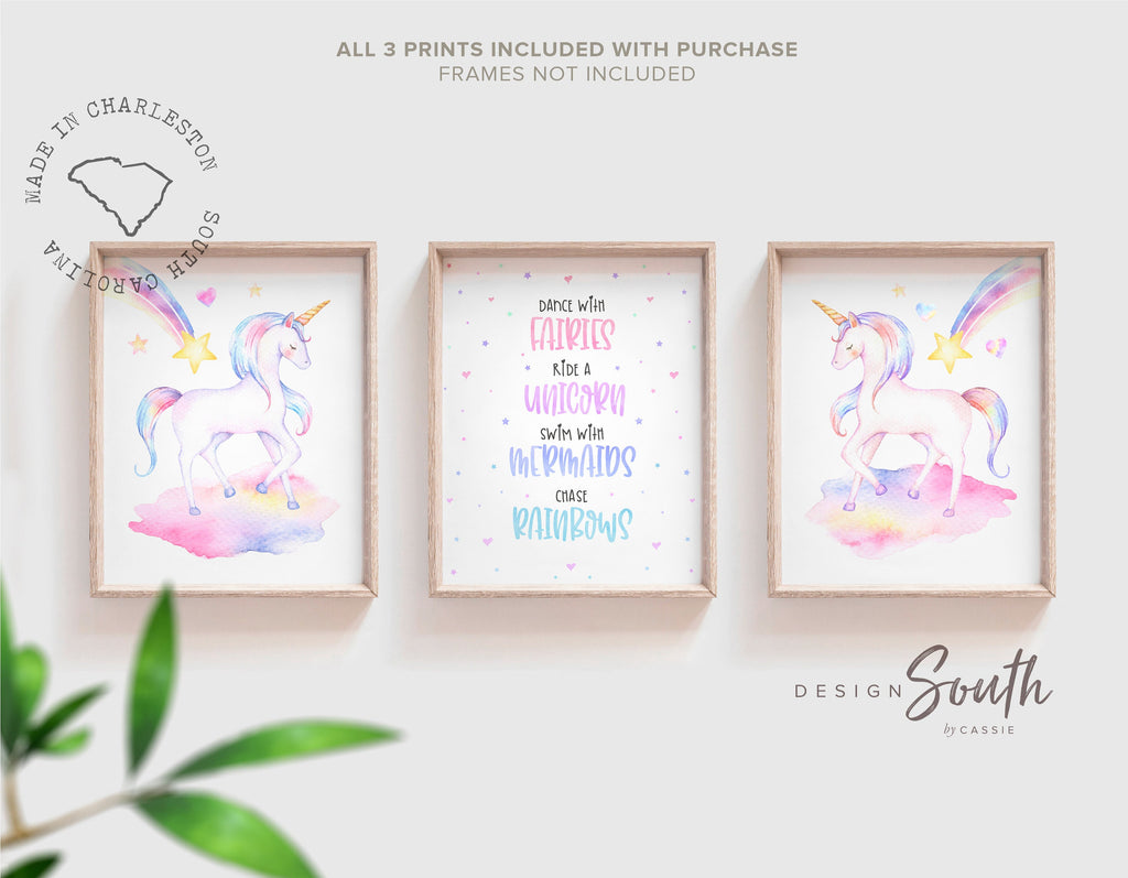 Baby girl unicorn nursery room art, unicorn girls room wall art, girl bedroom unicorn theme, pink blush clouds stars horse unicorn girl name