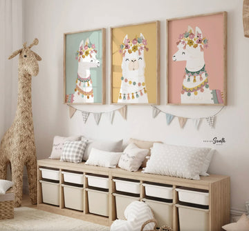 Neutral nursery soft boho colors baby room, elegant neutral girls wall art, modern boho baby decor llamas, nursery alpaca llama theme child