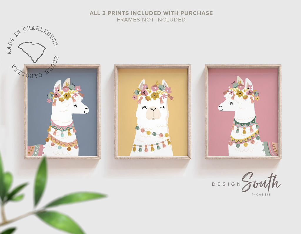Boho baby room decor, llama alpaca themed nursery wall art, elegant neutral little girl bedroom wall art, earthy tones nursery, modern baby
