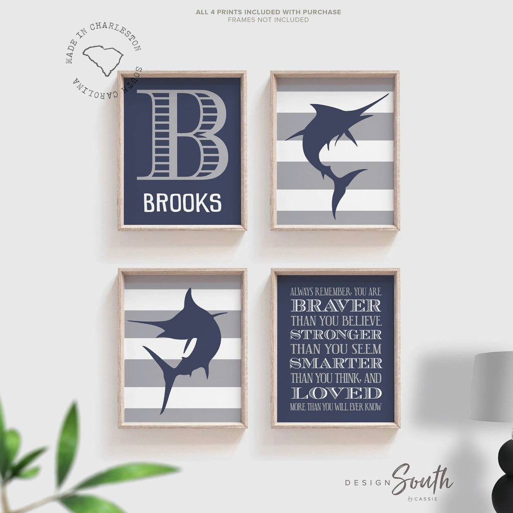 Marlin fishing toddler bedroom decor, boy marlin deep sea fisherman art, baby boy nursery decor fishing marlin jumping, child ocean fish art
