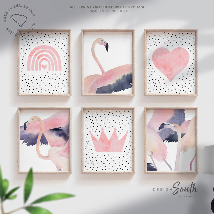 Pink flamingo art, wall art prints watercolor pink flamingos, nursery decor flamingo, kids art pink flamingo, girls room flamingo decor baby