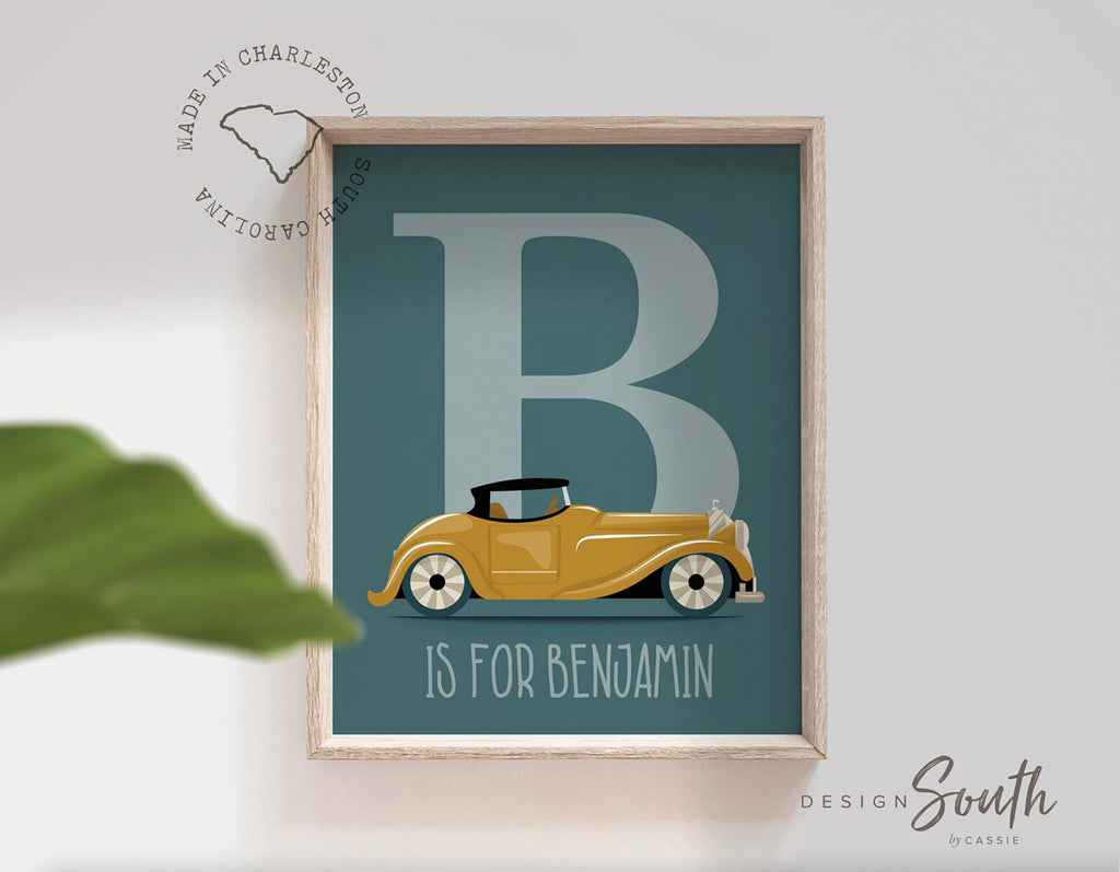 Vintage retro car monogram, vintage baby decor, vintage cars baby, baby decor cars, baby decor old trucks, personalized kids room car sign