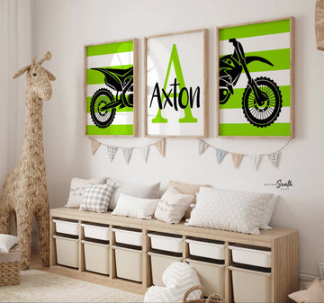 Boys dirt bike nursery, black and lime green, dirt bike nursery wall art boys, personalized name art boy bedroom lime green, dirt bike kid