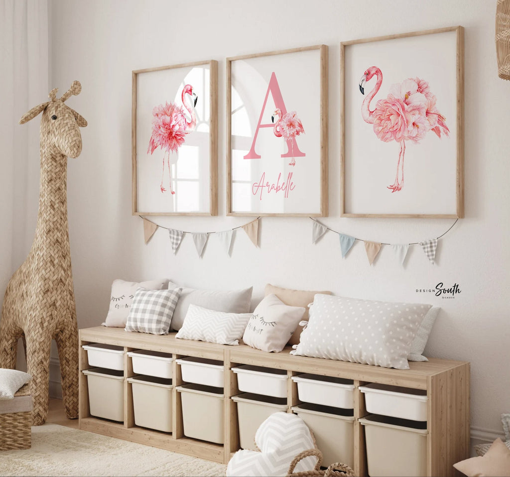 Tropical nursery baby gift, pink flamingos nursery wall, flamingo little girl bedroom, baby girl nursery ideas, themed nursery tropical girl