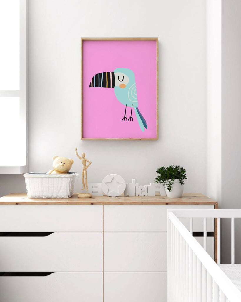 Pastel kid art, baby tropical themed room, tropical bird art, modern trendy pastel art set of 3, toucan bird print, nursery pink blue purple